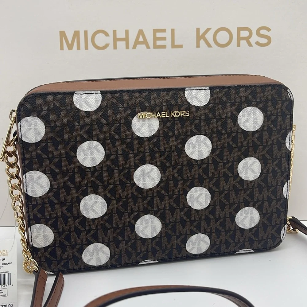 MICHAEL KORS Jet Set Large East West Zip Printed Logo Crossbody Bag Luggage  NWT
